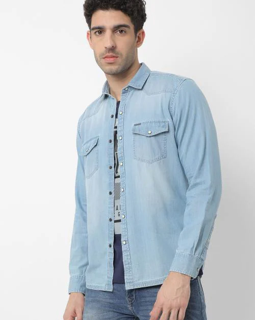 Buy Slim Fit Shirt with Buttoned Flap Pockets Online at Best Prices in