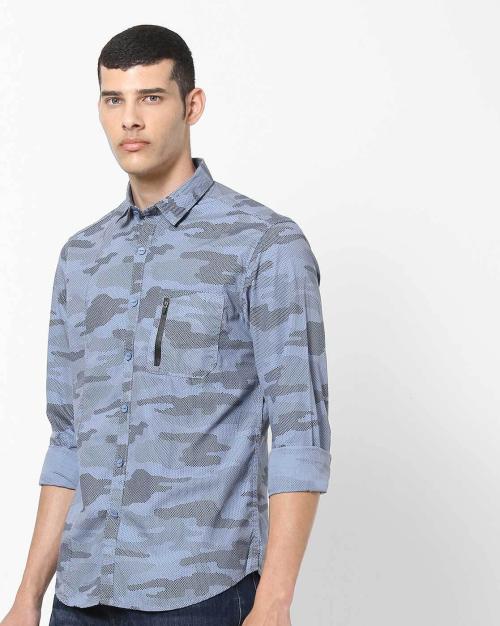 Buy Men Camo Printed Slim Fit Shirt with Patch Pocket Online at Best