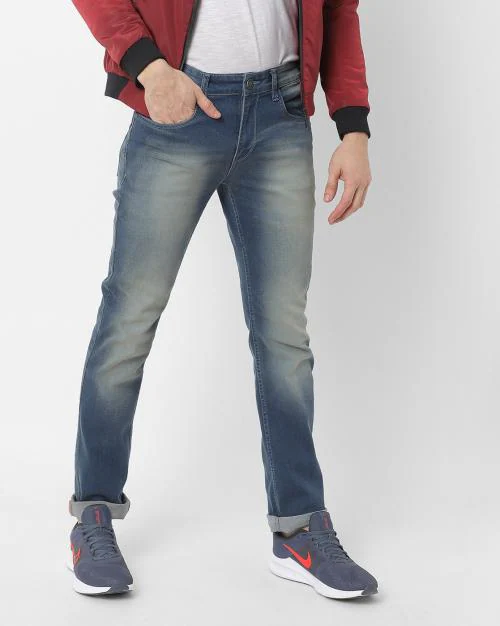 Stone-Wash Slim Fit Jeans