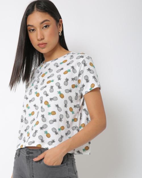 Pineapple Print Round-Neck T-shirt