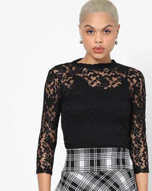 Lace Slim Fit High-Neck Top