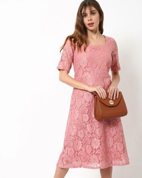 Floral Lace Midi A-line Dress