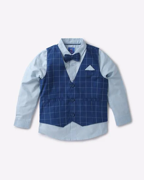 Spread-Collar Shirt with Bow-Tie & Vest