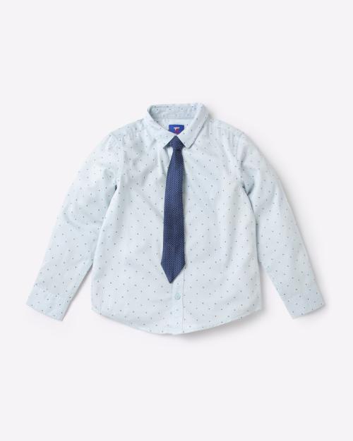 Micro Print Shirt with Tie