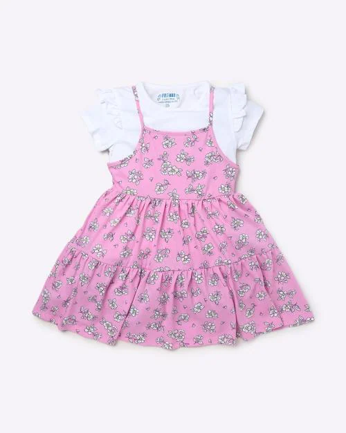 Floral Print Pinafore Dress & T-shirt Set
