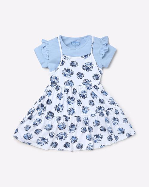Floral Print Pinafore Dress & T-shirt Set
