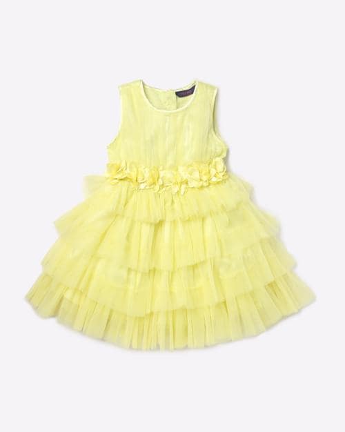 Tule Tiered Dress with Floral Accent