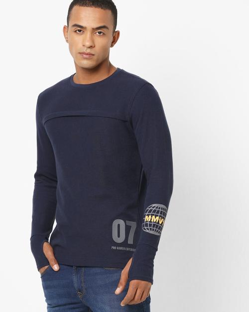 Regular Fit Placement Typography Print Crew-Neck T-Shirt