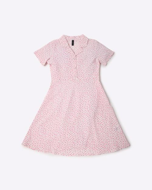 Splatter Print Skater Dress with Cuban Collar