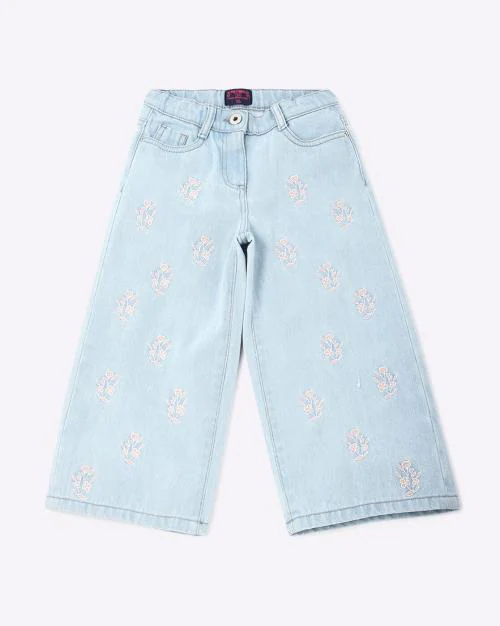 Floral Embroidered Jeans with 5-pocket Styling