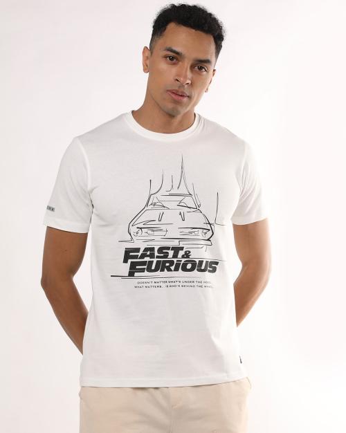 Regular Fit Fast & Furious Print Crew-Neck T-Shirt