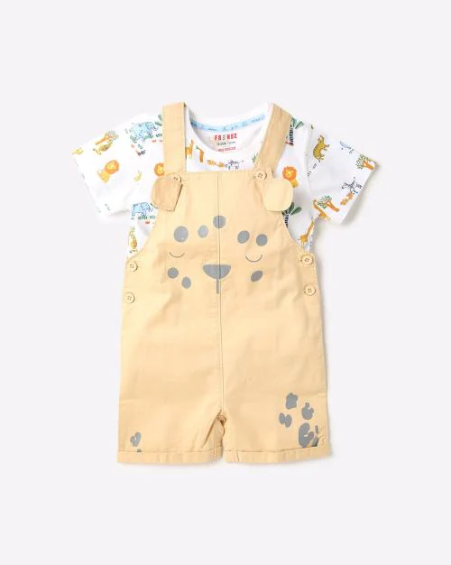 Graphic Print T-shirt with Dungarees