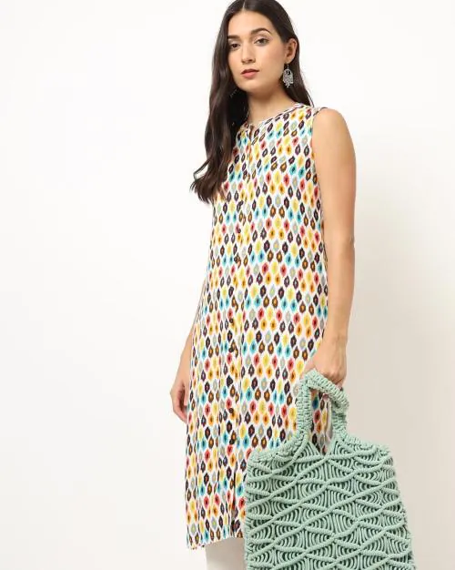Ikat Print Straight Kurta