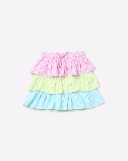 Colourblock Tiered Skirt with Bow Accent
