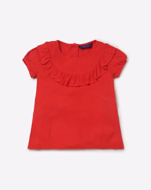 Ruffle Overlay Dress with Puff Sleeves