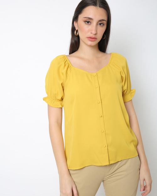 Button-Down Top with Cuff Sleeves