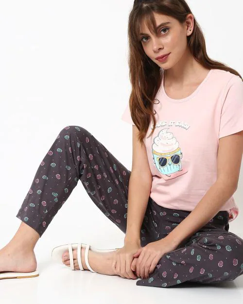 Graphic Print T-shirt & Pyjama Set