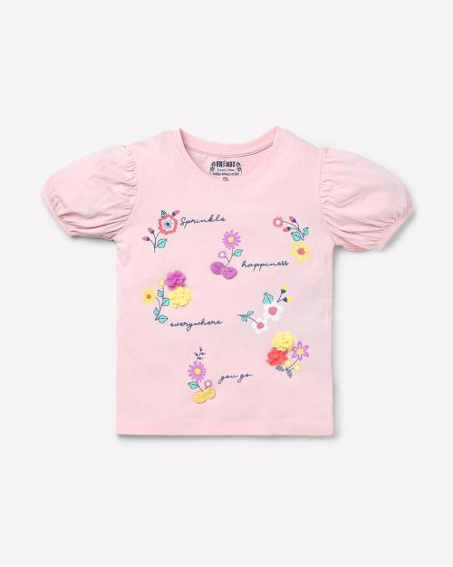 Printed Top with Puffed Sleeves