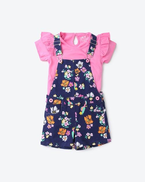Floral Print Dungaree with Top