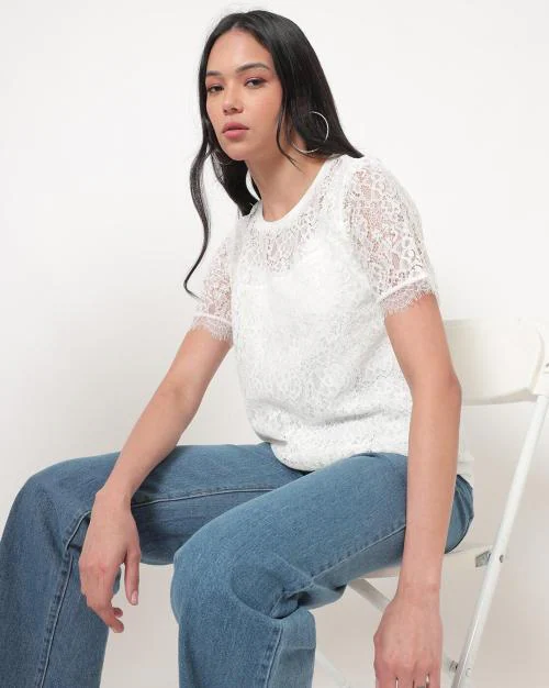 Lace Round-Neck T-shirt