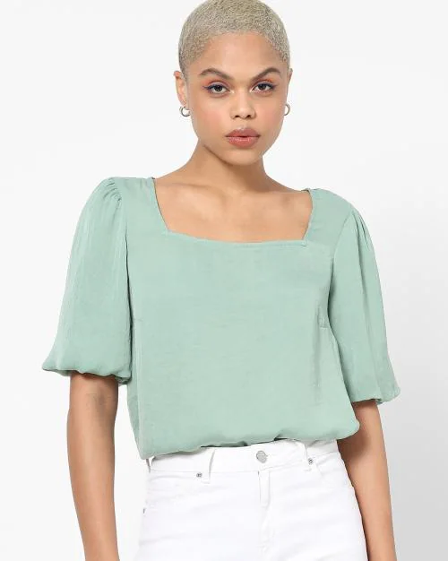 Crinkle Square-Neck Top