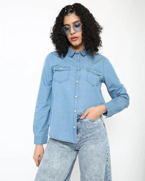 Denim Shirt with Flap-Button Pockets