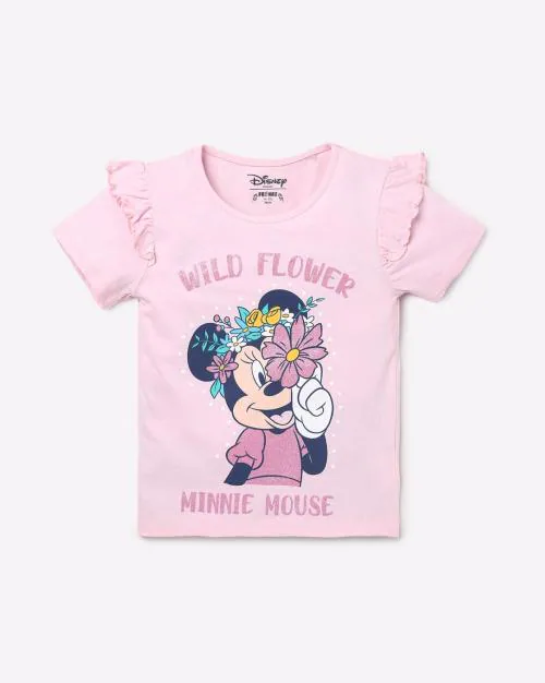 Minnie Mouse Print Round-Neck T-shirt