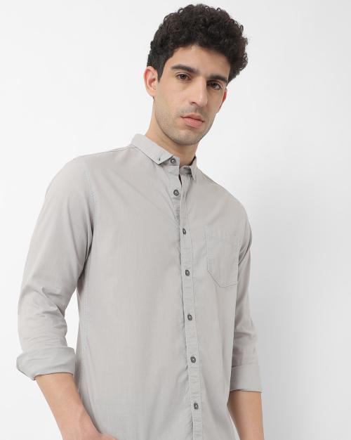 Cotton Shirt with Button-Down Collar