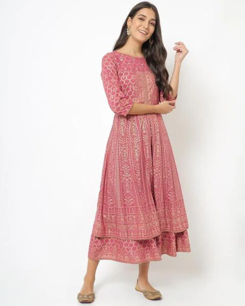 Foil Print Flared Dress