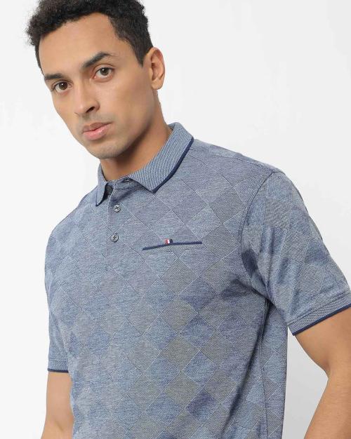 Geometric Pattern Slim Fit Polo T-shirt