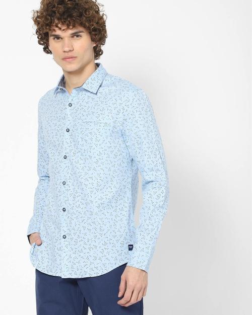 Micro Print Shirt with Welt Pocket
