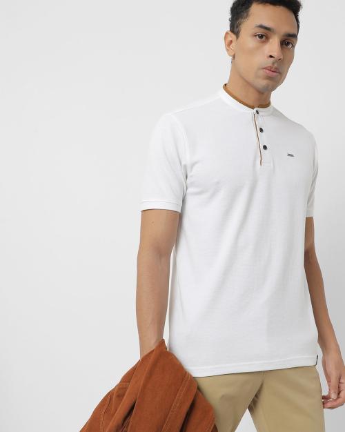 Band-Collar Polo T-shirt