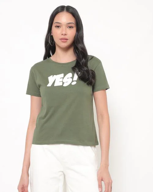 Round-Neck T-shirt with Text Applique