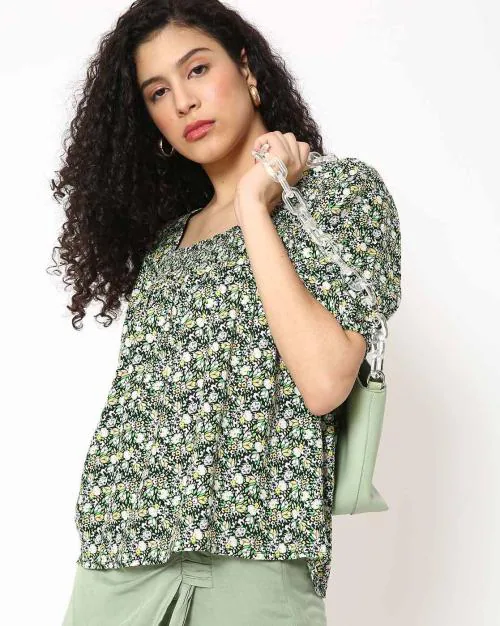 Floral Print Square-Neck Top