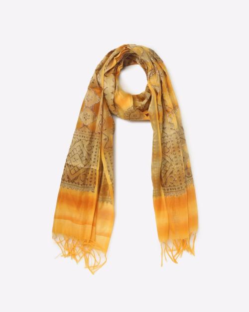 Printed Dual-Tone Dupatta with Tassels