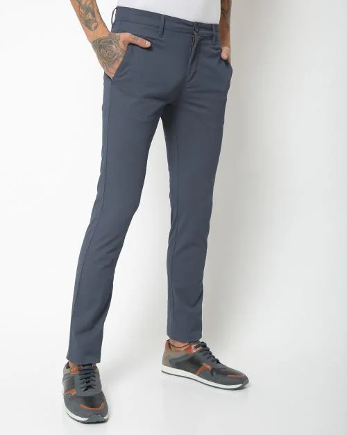 Checked Skinny Fit Flat-Front Chinos