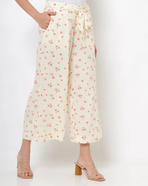 Floral Print Culottes with Tie-Up