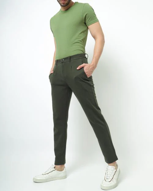 Pleated Track Pants with Fly & Button Closure