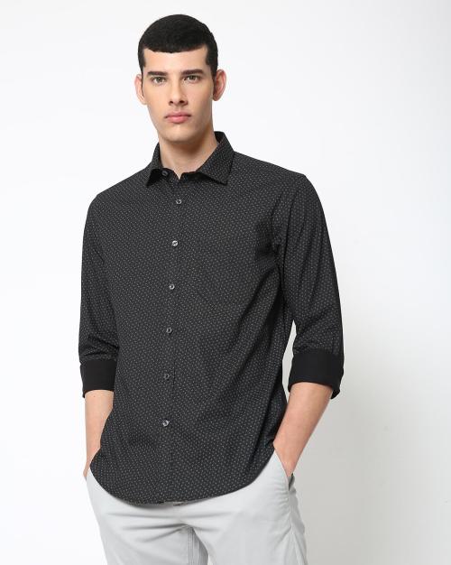 Micro Print Shirt with Patch Pocket