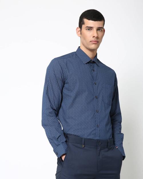 Micro Print Shirt with Patch Pocket