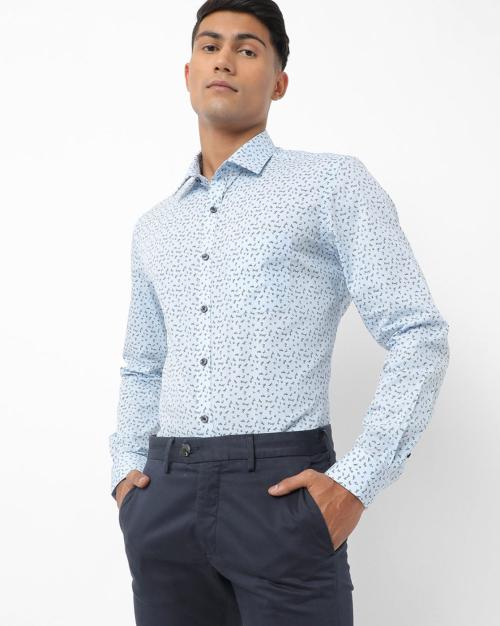 Micro Print Shirt with Patch Pocket