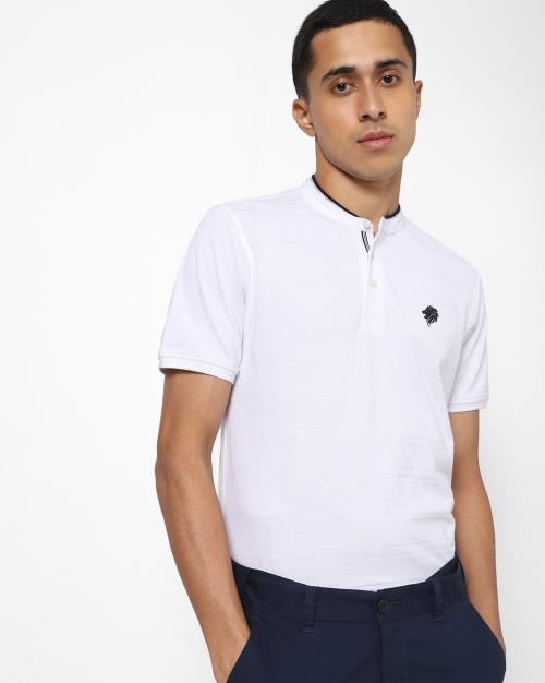 Striped T-shirt with Band Collar