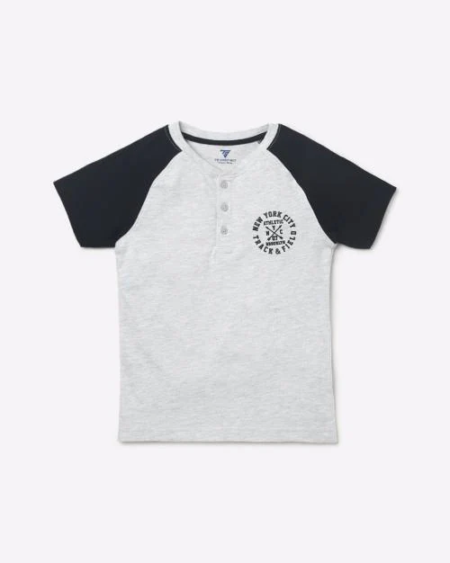 Henley T-shirt with Contrast Raglan Sleeves