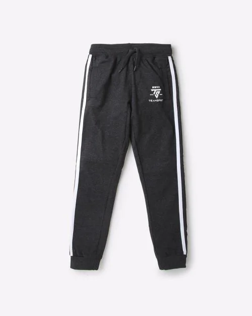 Boys Mid-Rise Track Pants with Elasticated Drawstring Waist