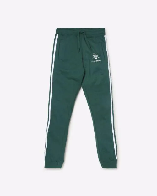 Boys Mid-Rise Track Pants with Elasticated Drawstring Waist