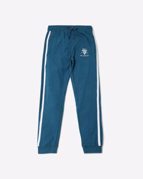 Boys Mid-Rise Track Pants with Elasticated Drawstring Waist