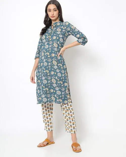 Floral Print Straight Kurta Set