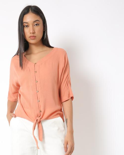 V-neck Top with Button Closure