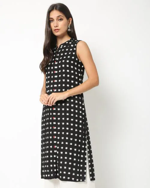Printed Sleeveless Straight Kurta