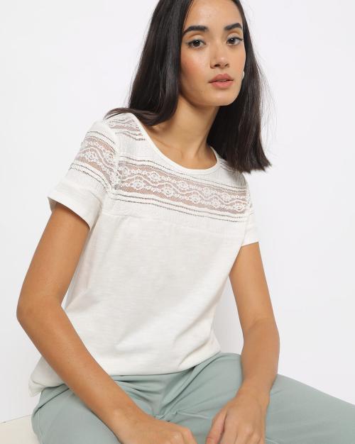 Heathered T-shirt with Lace Panel